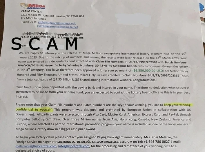 Mega Millions 提醒玩家注意彩票诈骗。